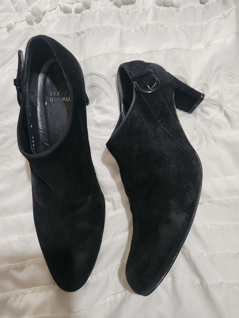 Stuart Weitzman Black Suede Ankle Booties with Buckle
